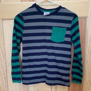 Hanna Andersson Navy, Gray & Green Striped Neck Tee sz 150